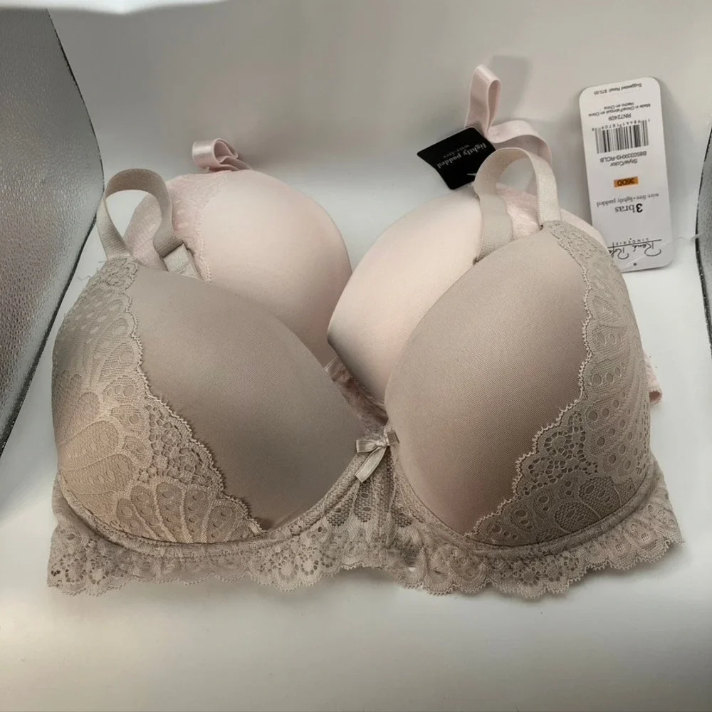 Rene Rofe Lingerie 2 Bra Bundle 36DD Lightly Padded Wirefree Lace Beige Pink New - Picture 11 of 11